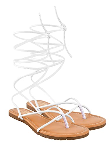 Shoetopia Stylish Ankle Wrap White Flat Sandals For Women & Girls /UK7
