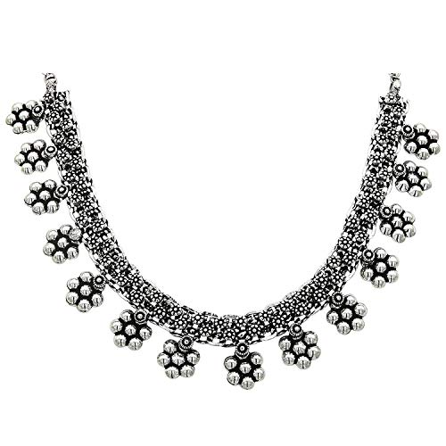 Sasitrends Oxidised Silver Flower Drop Necklace