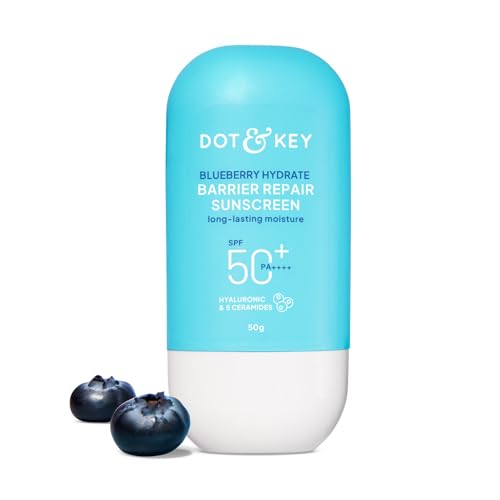 Dot & Key Blueberry Hydrate Barrier Repair Sunscreen In-Vivo Tested SPF 50+ PA++++ | With Ceramides & Hyaluronic, Hydrates & Protects Skin | Repairs Damaged Skin, Lightweight, Non-Sticky, Non-Greasy…