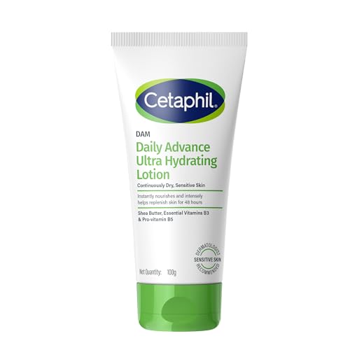 Cetaphil DAM Daily Advance Ultra Hydrating Lotion for Dry, Sensitive Skin, 100gm Moisturiser with Shea Butter, Non-Greasy, Fragrance-Free, Paraben and Sulphate Free