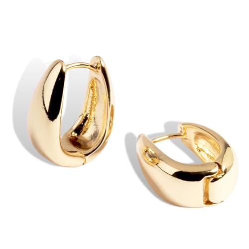 Salve Chic Chunky Oval Huggie Hoop Earrings for Women Fashion | Stylish Trendy Latest Gold Bali Western Dainty Ear Accessories | Korean Earrings for Girls | Valentine's Gift for Girlfriend