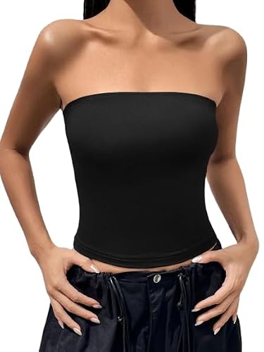 TIVANTE Women Polyester Regular Fit Solid Sleeveless Latest Tube Y2K Tops || Crop Top Stylish Western (In, Alpha, S, Black)