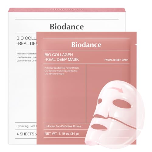 BIODANCE Bio-Collagen Real Deep Mask, Hydrating Overnight Hydrogel Face Mask, Pore Minimizing, Elasticity, Plumping, Travel Essentials & Self Care Gifts for Women, Korean Skin Care - 34g x 4Pcs